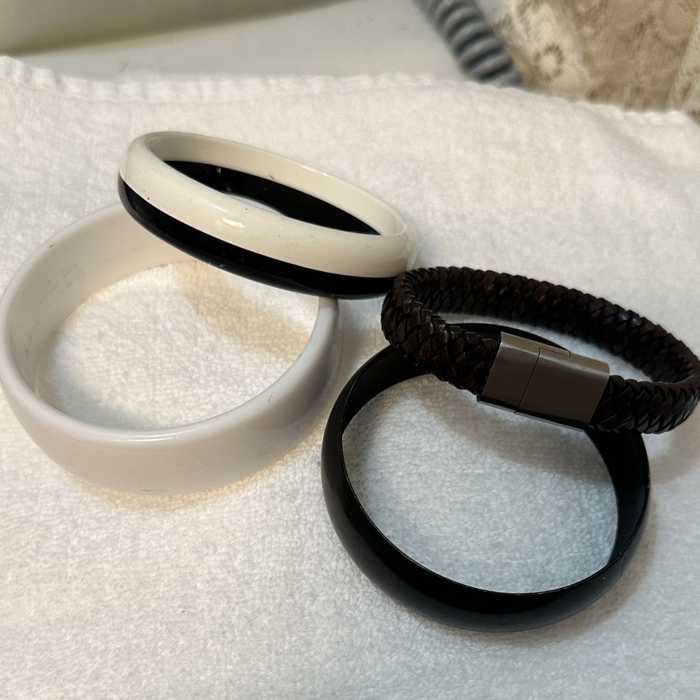 Set of Black and White Bangles with Braided Bracelet